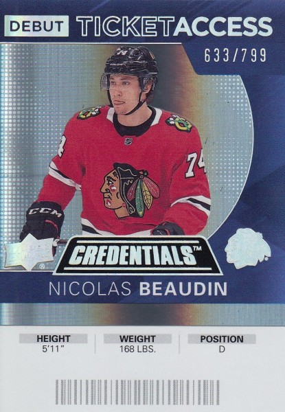 insert RC karta NICOLAS BEAUDIN 20-21 Credentials Debut Ticket Access /799